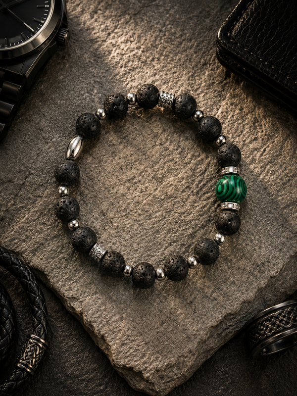 Bracciale Uomo - Lava e Malachite