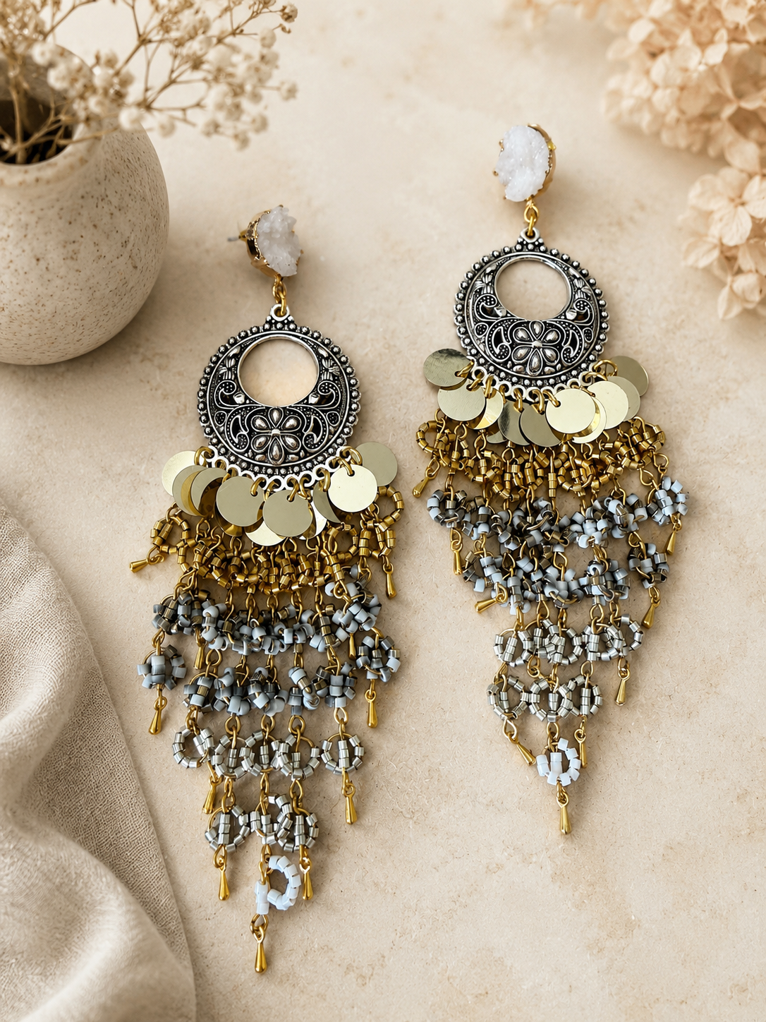 Orecchini Chandelier Silver & Gold