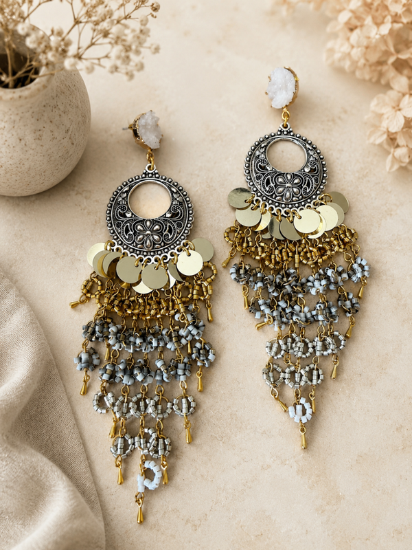 Orecchini Chandelier Silver & Gold