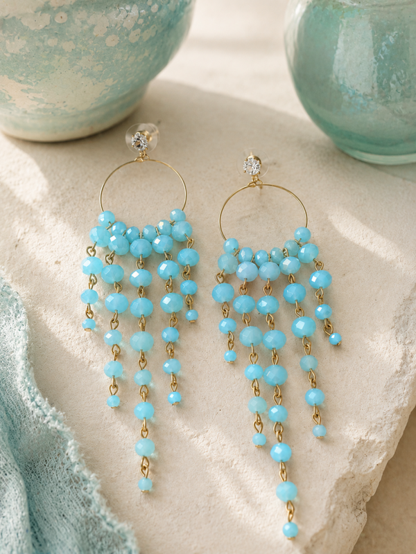 Orecchini a Cerchio con Cristalli Azzurro Tiffany