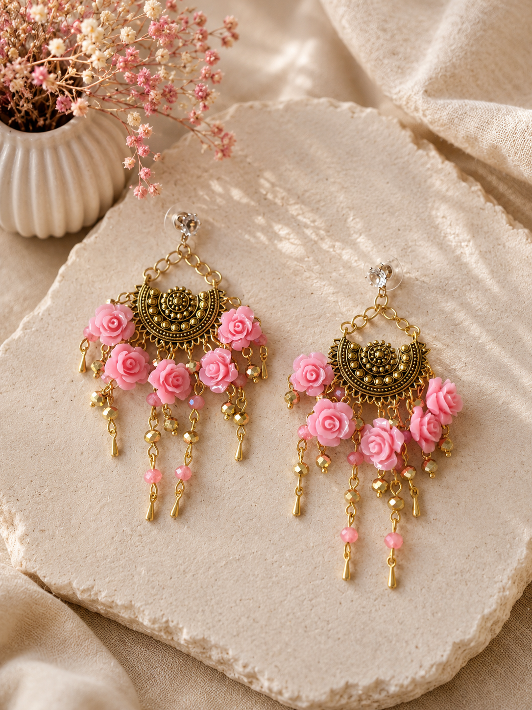 Orecchini Indian Style con Rose Rosa