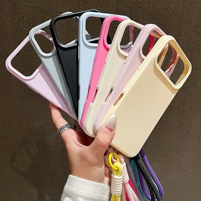 Multi colored matte iPhone case with colorful hanging rope and anti drop soft shell