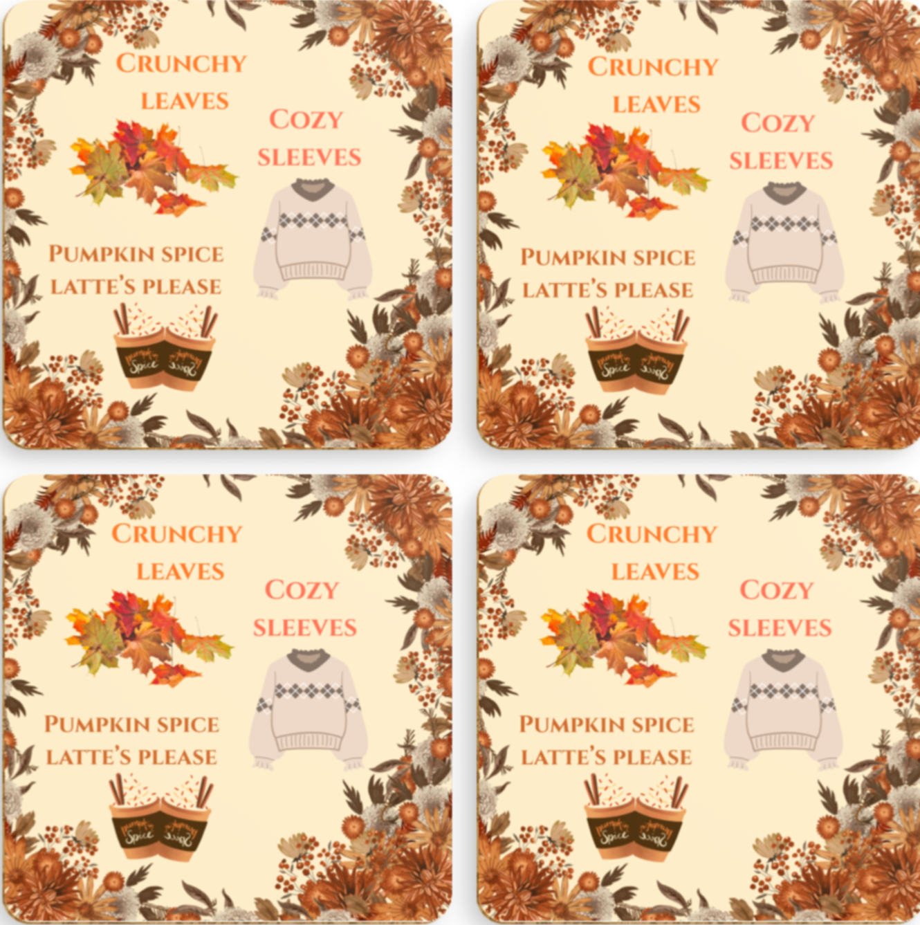 Coaster set x4 - crunchy leaves