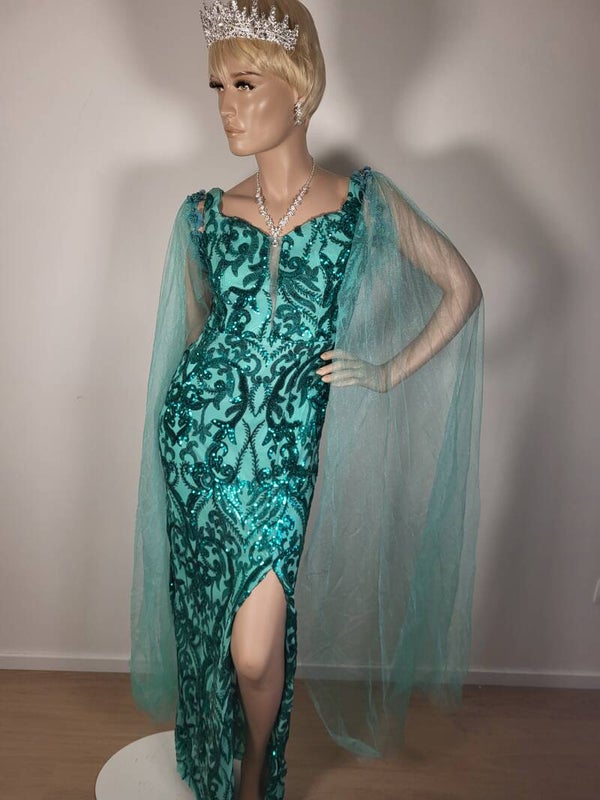 Mineraal groen elegante off - shoulder avondjurk 💚