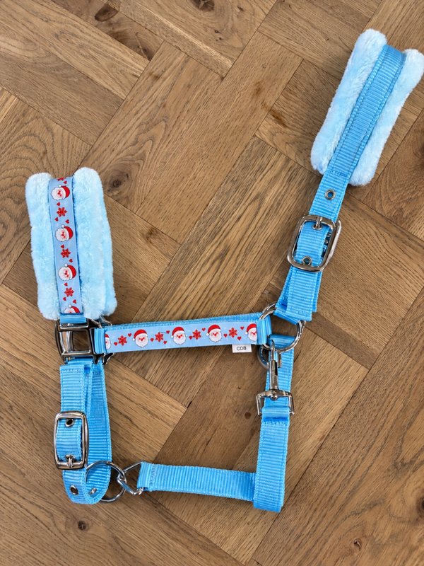 Bont kerst halster blauw