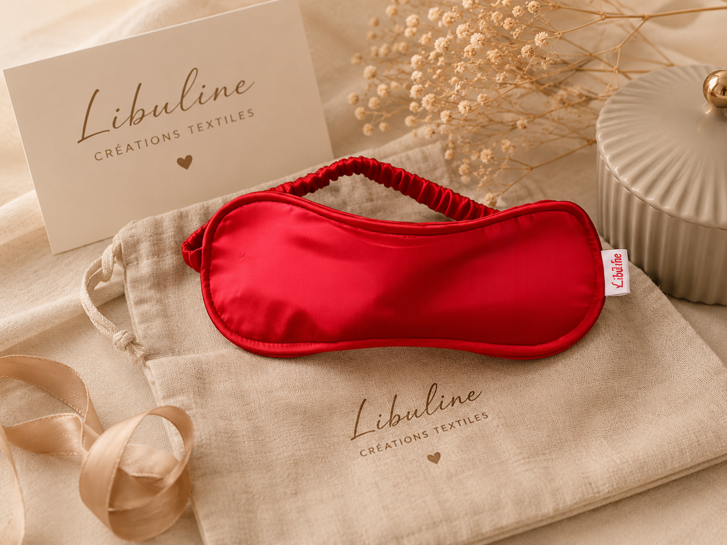 Kit masque de nuit, fichu, chouchou et sac de rangement en soie