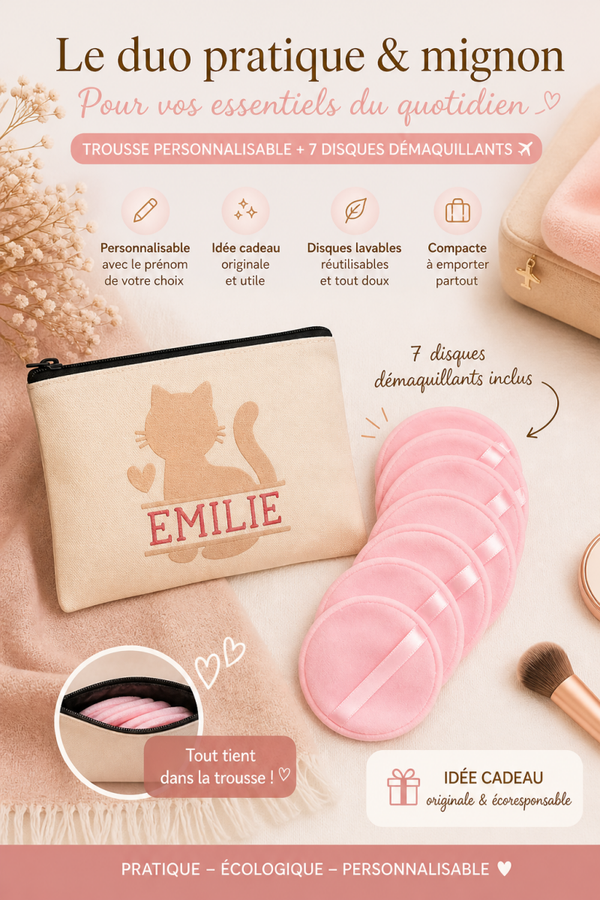 KIT COCOONING - Trousse personnalisée + 7 disques démaquillants réutilisables