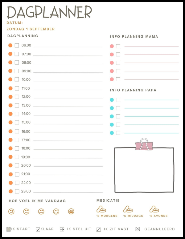 Dagplanner voor de maand september (kalenderjaar 2024)