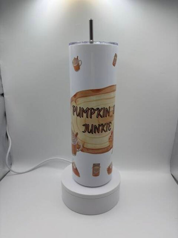 Pumpkin Spice Junkie Tumbler with Slide Sip Lid & Metal Straw