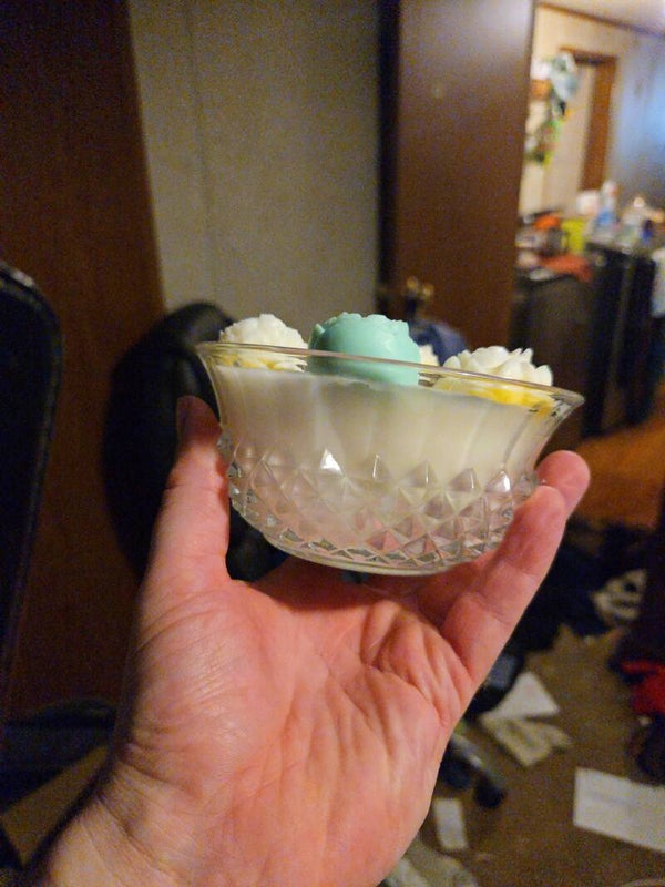 Vintage glass bowl candle with added flowers