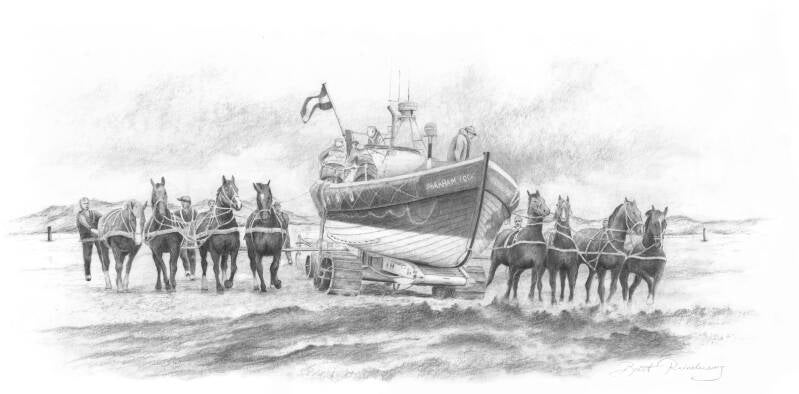 De Paardenreddingboot van Ameland tijdens een lancering