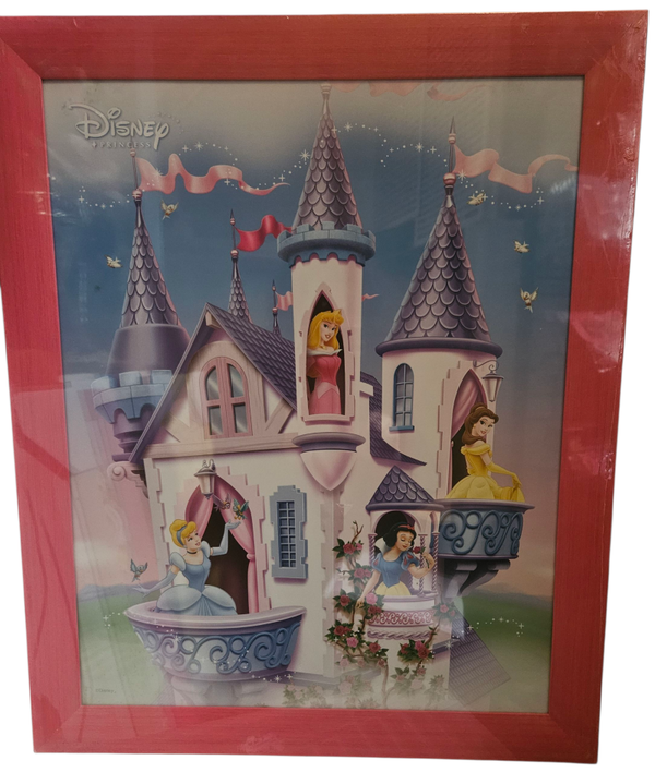 Schilderij princess in kasteel - roze lijst
