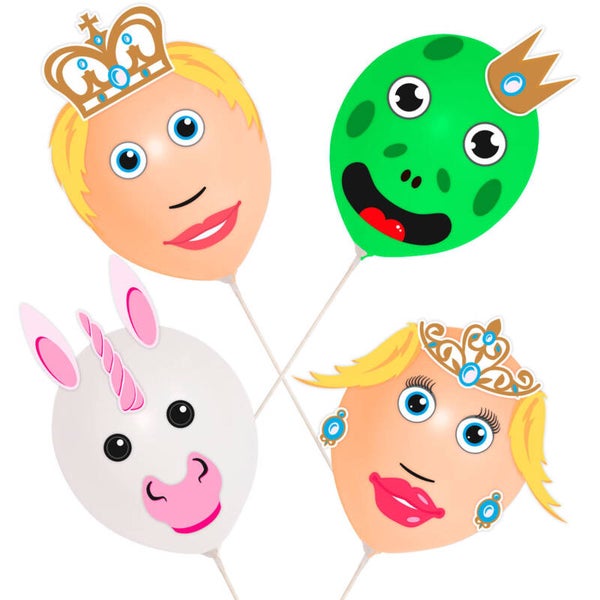 Ballon gezichten prins en prinses set met stickers