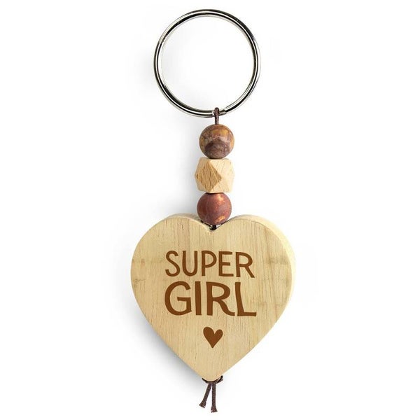 Houten sleutelhanger  - super girl