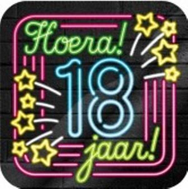 Neon huldeschild - 18 jaar
