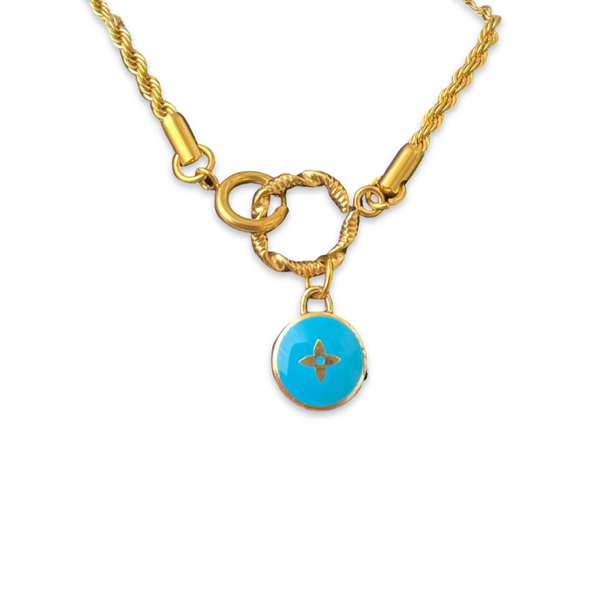Authentic reworked blue Louis vuitton charm necklace.