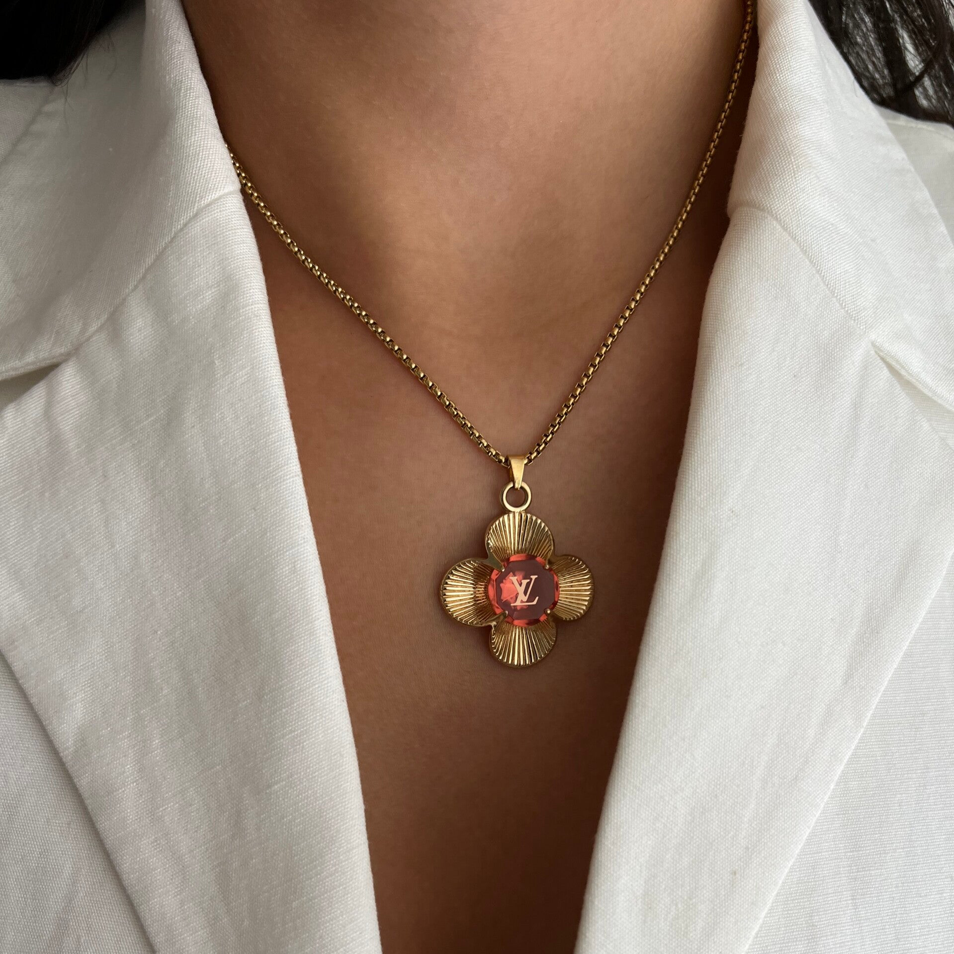 Authentic Louis Vuitton Flower orange crystal charm - necklace.