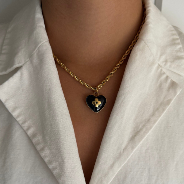 Louis Vuitton black flower heart keychain charm - Necklace