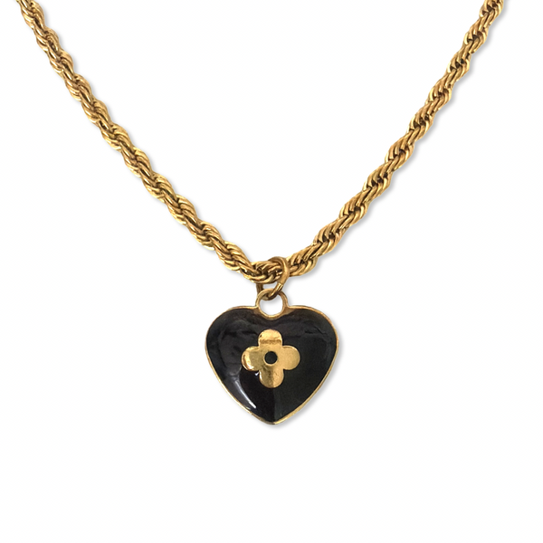Louis Vuitton black flower heart keychain charm - Necklace