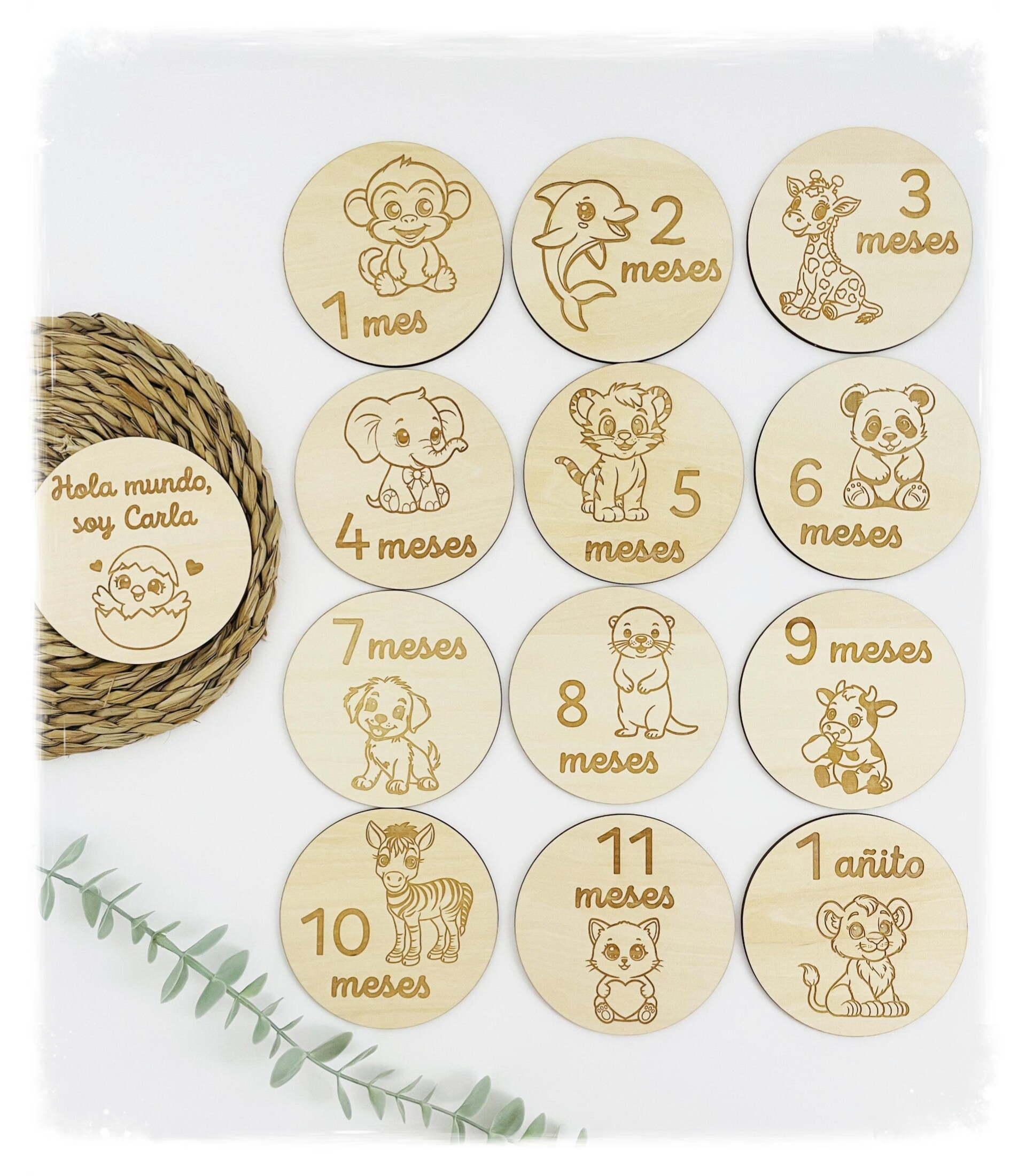 PLACAS CUMPLEMES MADERA ANIMALES