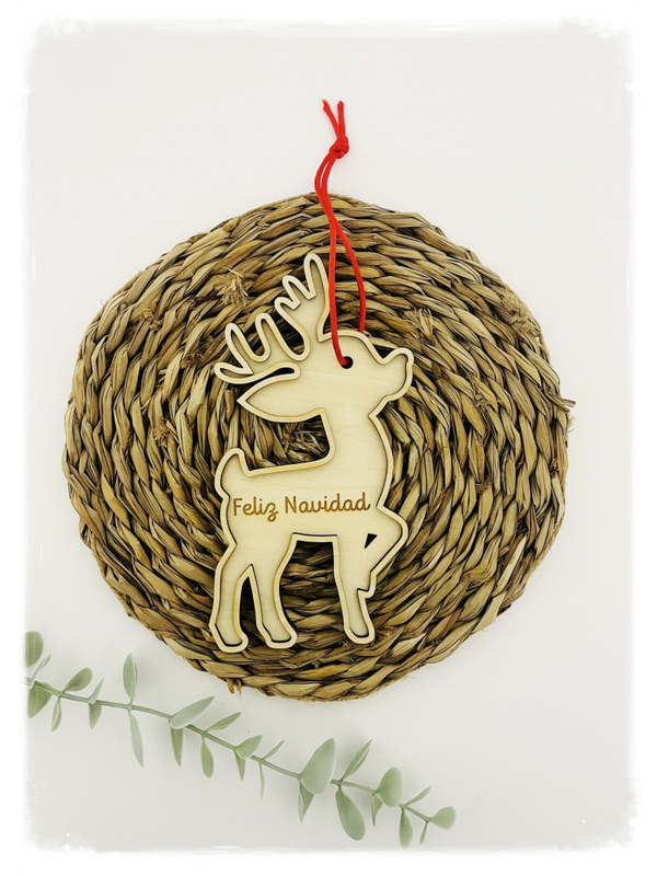 RENO ADORNO ÁRBOL CON NOMBRE O FRASE