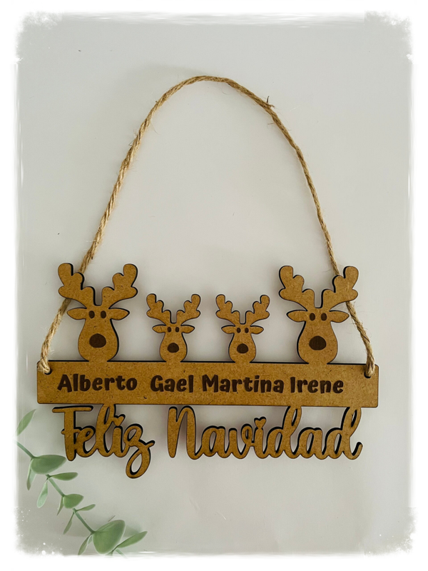 PLACA FELIZ NAVIDAD RENOS mdf