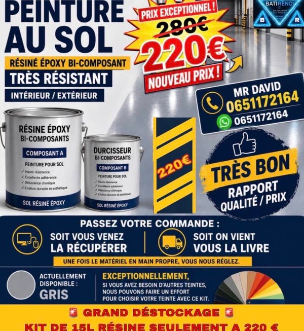 Vente Peinture au Sol Résine Époxy bi-composant