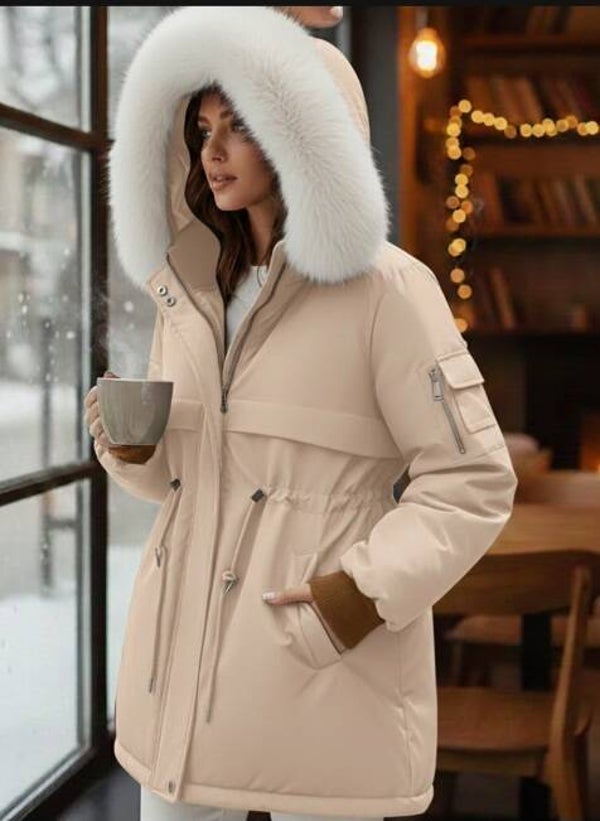 Parka Dames | Gewatteerde Winterjas met Bontcapuchon & Trekkoord