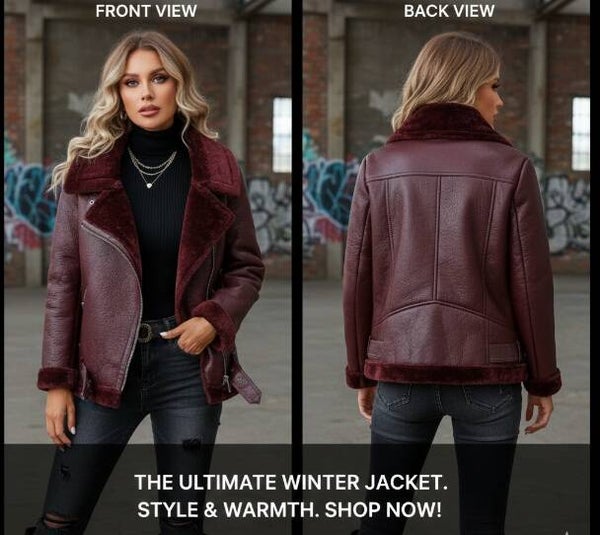 Lederlook Biker Winterjas met Teddy Voering