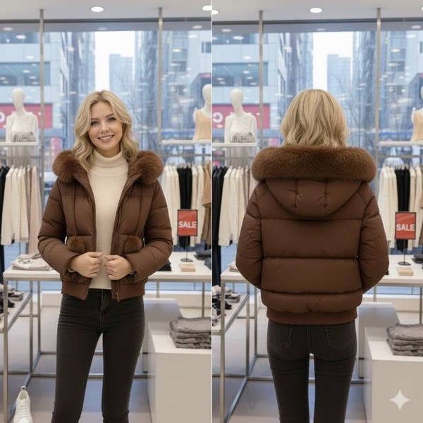 Luxe Korte Dames Pufferjas met Bontkraag Capuchon