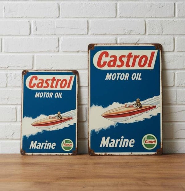 Castrol Marine Metalen Bord - Vintage Speedboot Motor Olie Retro Plaat