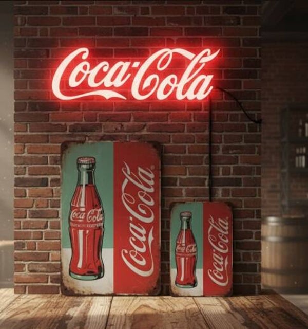 Coca-Cola Metalen Bord Tweekleurig Verticaal - Fles & Logo