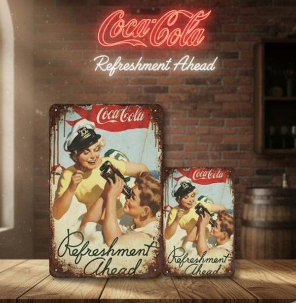 Coca-Cola Metalen Bord - Refreshment Ahead Koppel Maritiem