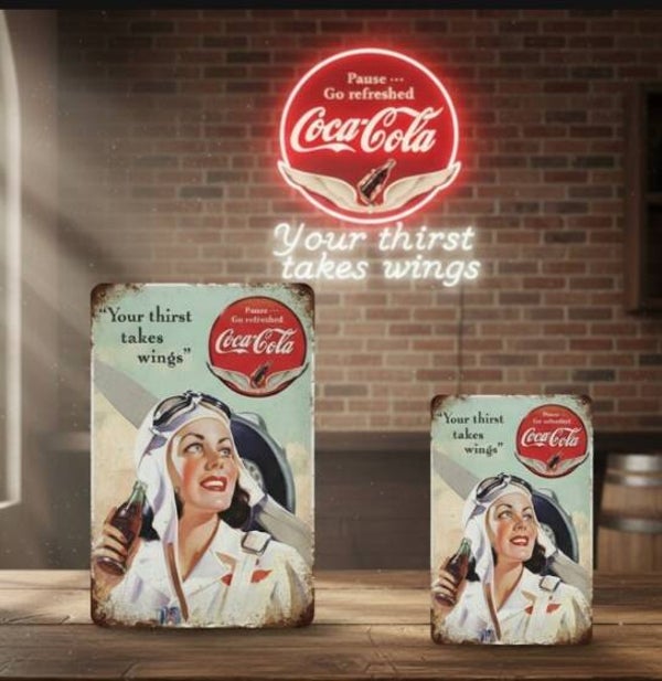 Coca-Cola Metalen Bord - Piloot Your Thirst Takes Wings