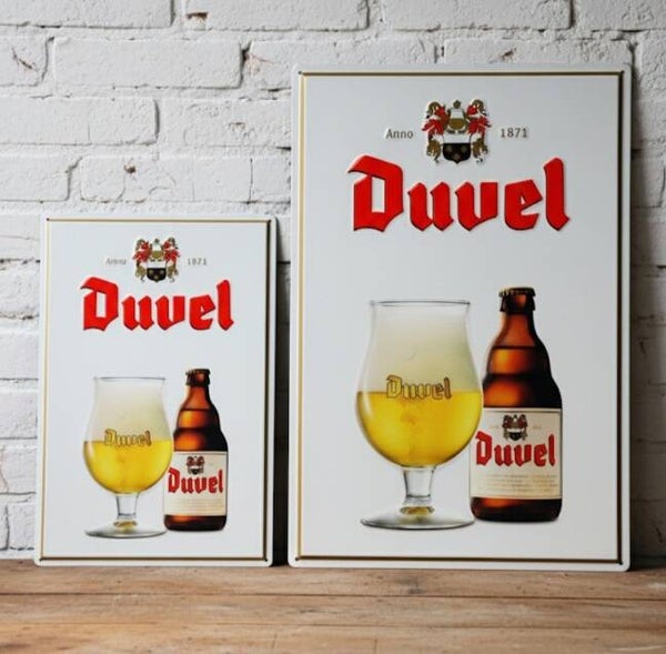 Duvel Metalen Bord - Klassiek Wit Design - Glas & Fles