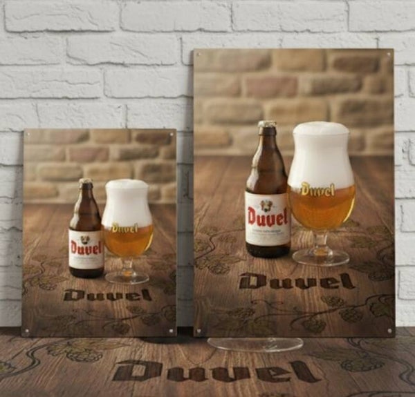 Duvel Metalen Bord - Rustieke Hout & Hop Design