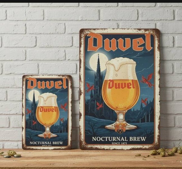 Duvel Metalen Bord - Nocturnal Brew - Gotische Nachtscène