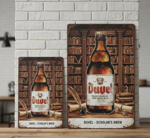 Duvel Metalen Bord - Scholar's Brew Bibliotheek Design