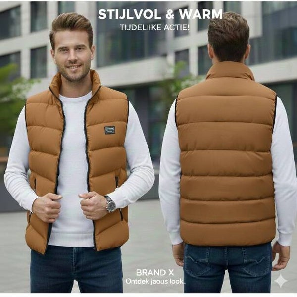 Gewatteerde Heren Bodywarmer met Opstaande Kraag