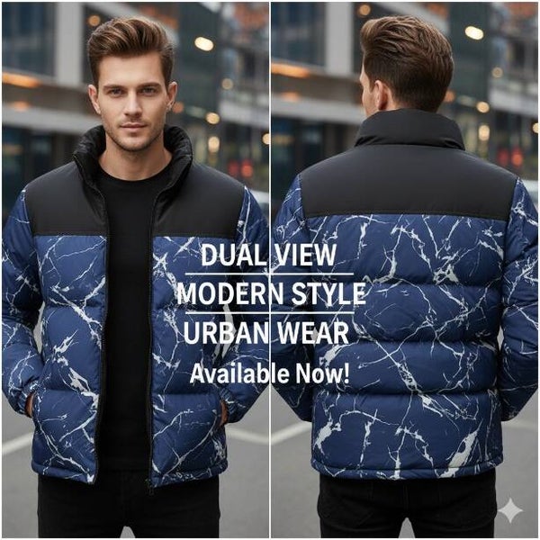Heren Thermo Puffer Jacket Marmer Print