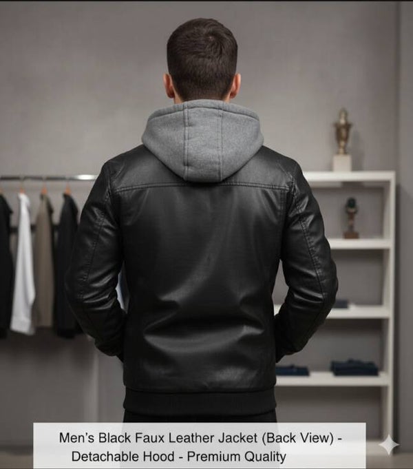 Heren Faux Leren Bomberjack met Afneembare Capuchon