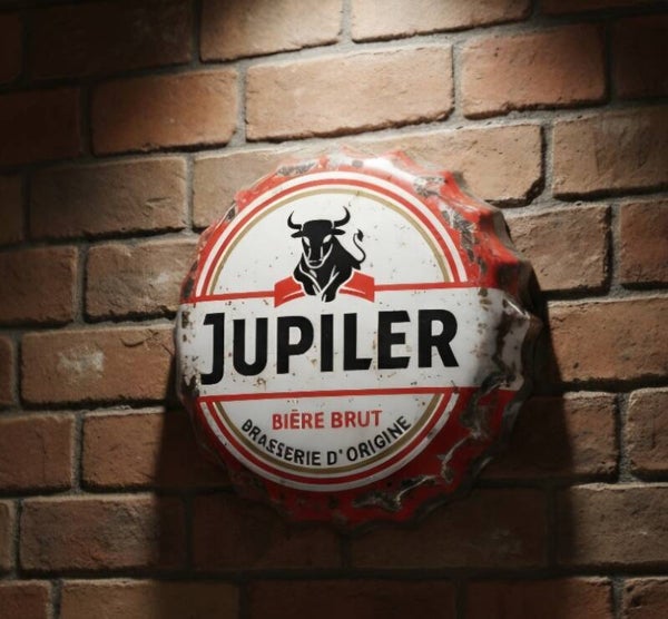 Jupiler Metalen Kroonkurk 'Puur Mout & Passie' (43 cm) Vintage Rood