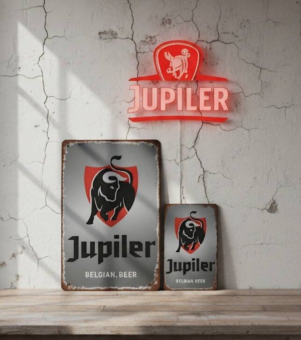 Jupiler Metalen Bord - Grijs Industriële Stier