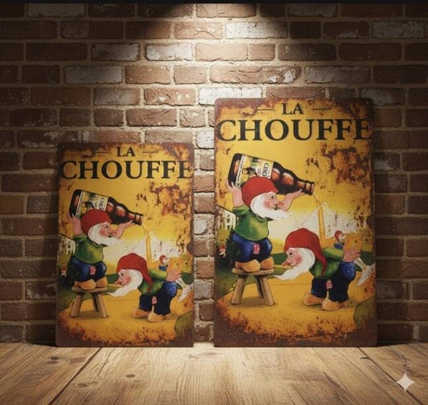 ​La Chouffe Metalen Bord (Dwergen Geel)