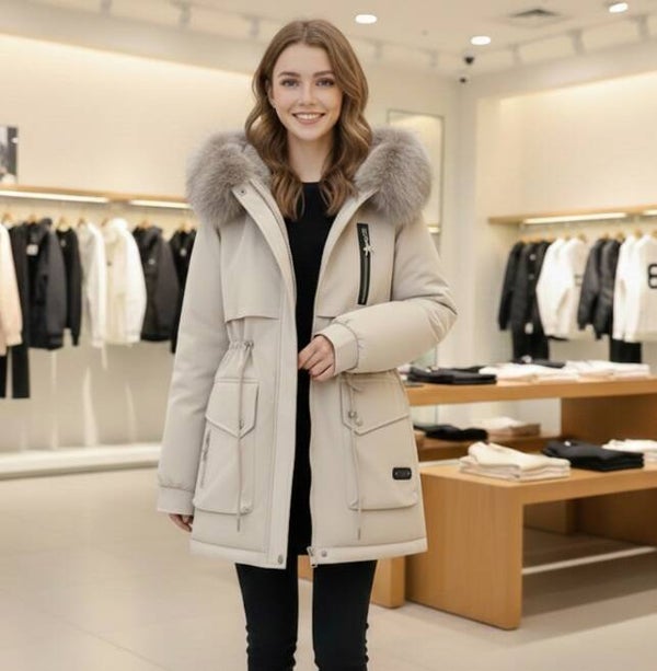 Dames Winterparka met Bontkraag & Taillering