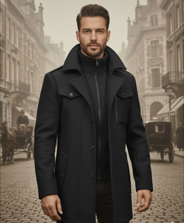 Klasieke wollen herenmantel