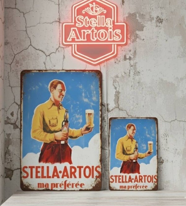 Stella Artois Metalen Bord - Retro Man 'Ma Préférée