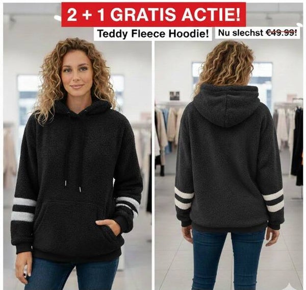 Teddy Fleece Hoodie Dames met Strepen 2+1 gratis