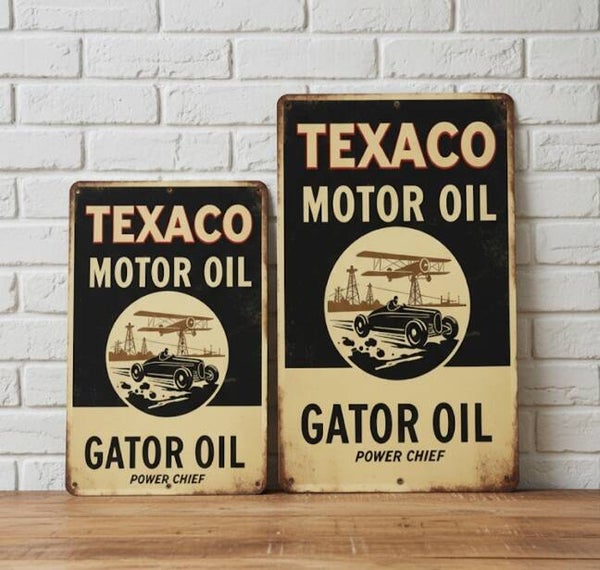 Texaco Gator Oil Metalen Bord - Hot Rod & Vliegtuig
