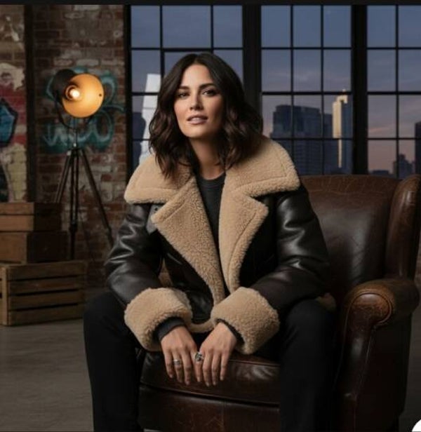 Premium Shearling Leren Bikerjack Dames